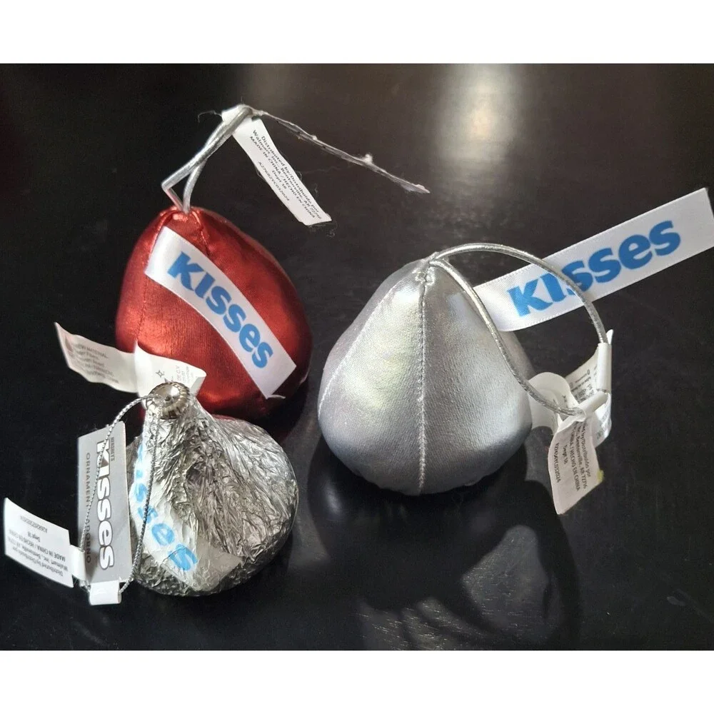 Ruz Hershey Kisses Ornaments Christmas Decor 3 Count Hanging Silver Red New